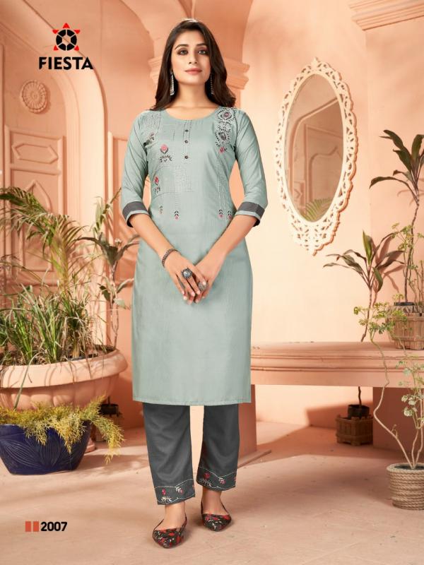 Fiesta Rangrani Designer Silk Embroidery Kurti With Bottom 